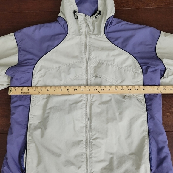 Columbia Women's Size L Hooded Midweight Full-Zip Rain Jacket Purple & Off White - Picture 10 of 12